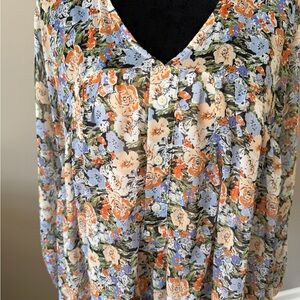 Hailey & Co. Multicolor Floral Dolman Style Short Sleeve Button Blouse Small